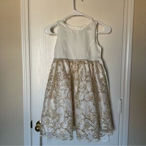 Biscotti White and Gold Embroidered Girls Dress